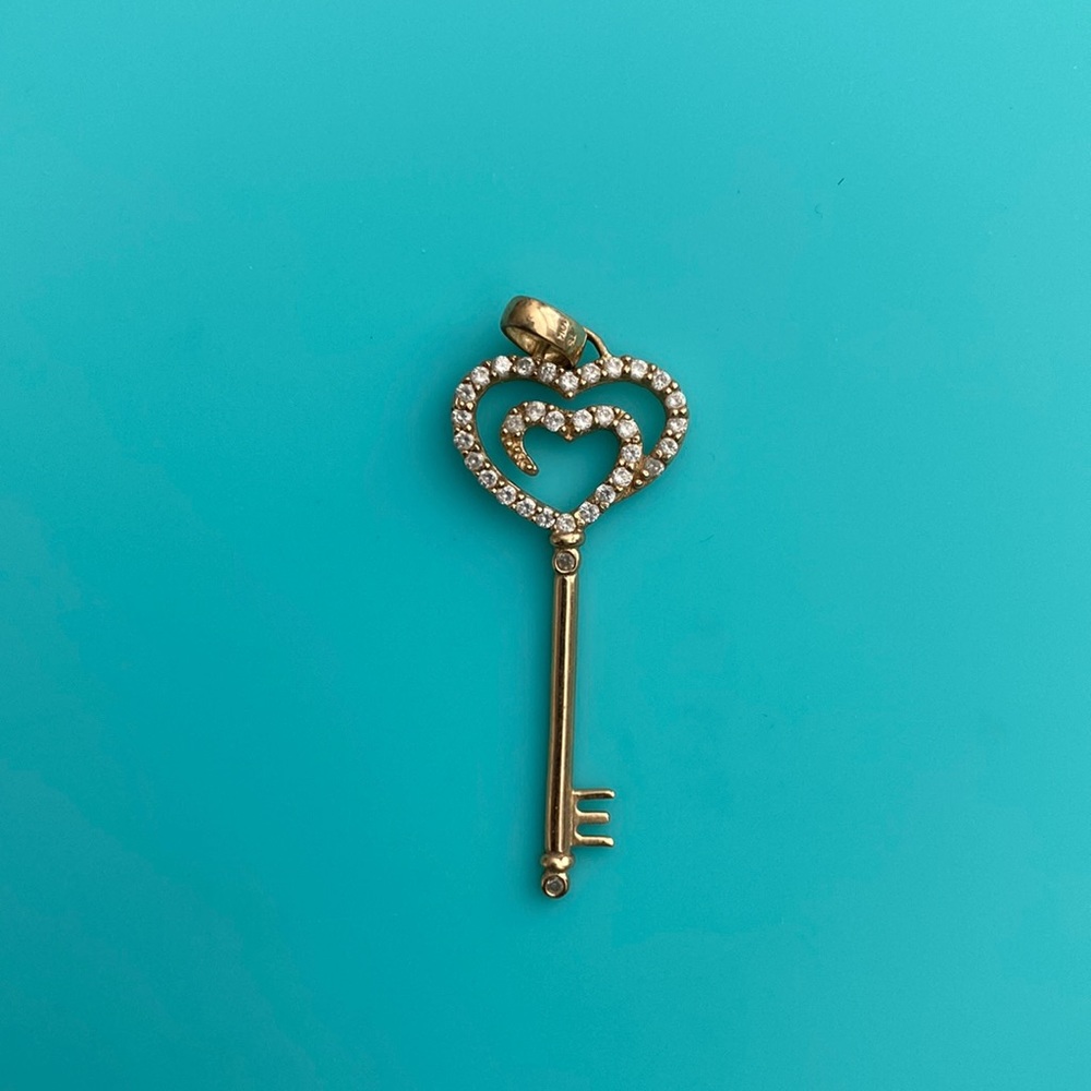Rhinestone Gold Plated Heart Key Pendant Necklace Preppy